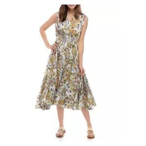 Philosophy Womens Floral Smocked Waist Dress Sleeveless Cottagecore Peasant Sz S